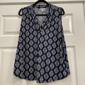 Women's Charter Club Navy Blue V-Neck Sleeveless Blouse 0X